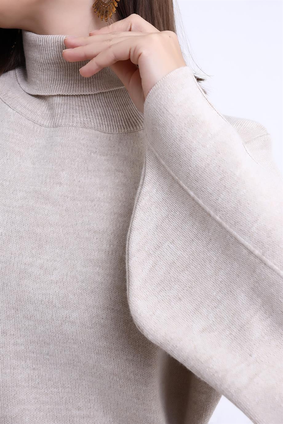 Balon Kol Balıkçı Yaka Triko Kazak Triko Bluz 1104