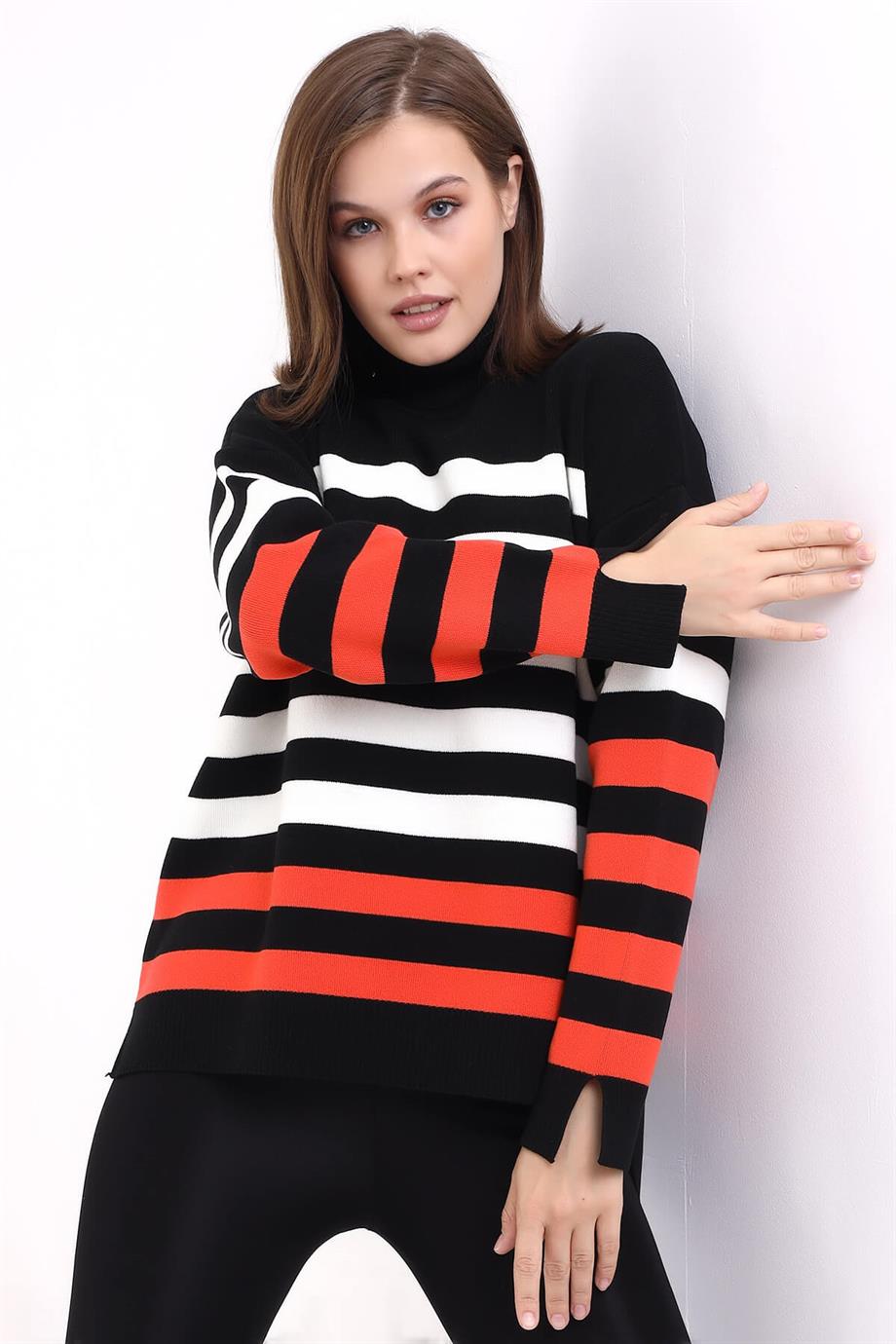 Çizgili Balıkçı Yaka Triko Tunik 1416
