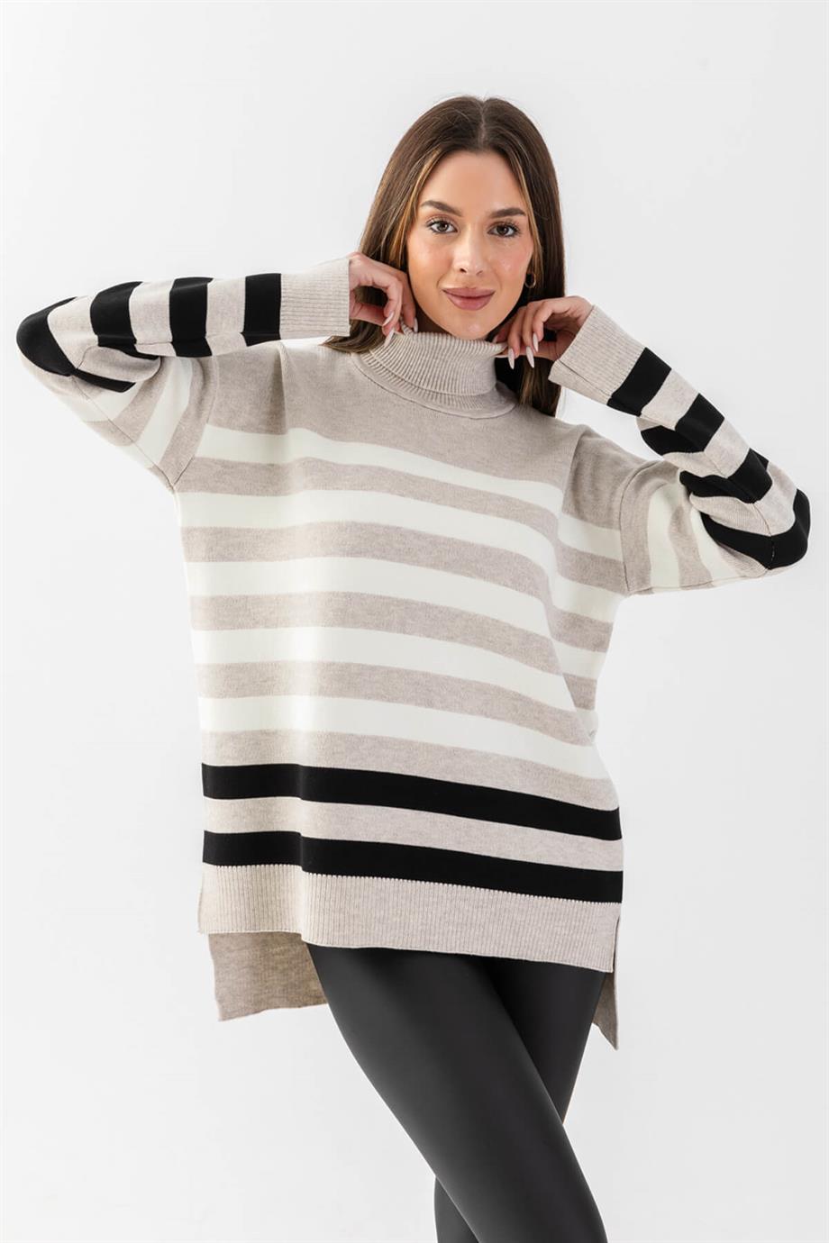 Çizgili Balıkçı Yaka Triko Tunik 1416