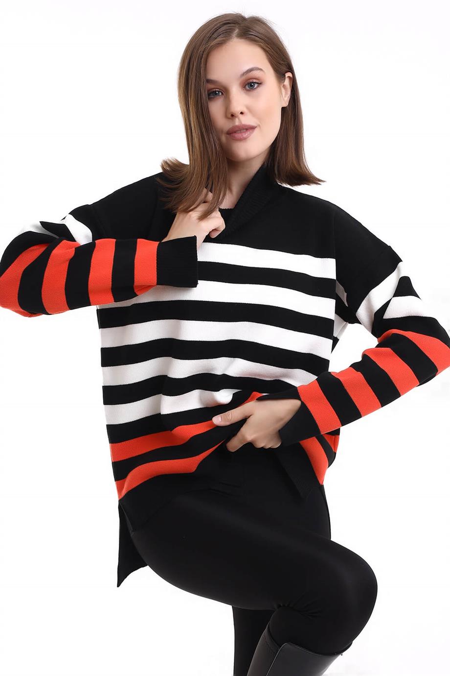 Çizgili Balıkçı Yaka Triko Tunik 1416