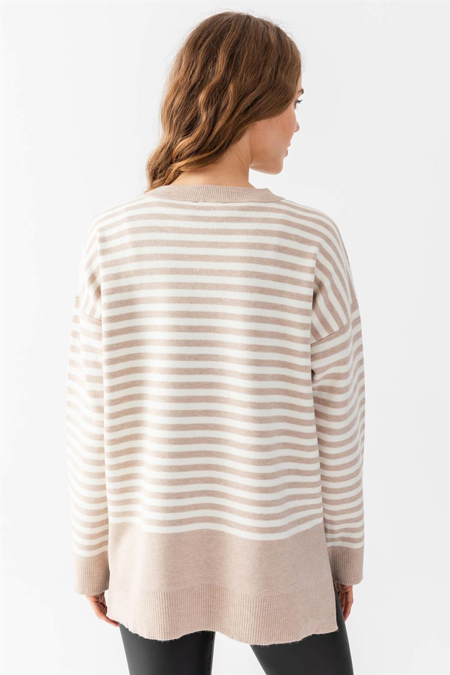 Çizgili Oversize Triko Kazak 6336