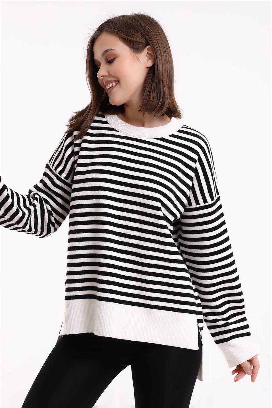 Çizgili Oversize Triko Kazak 6336