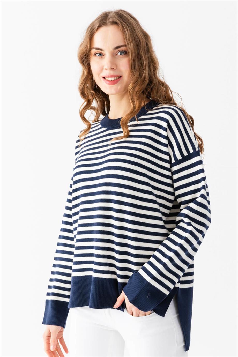 Çizgili Oversize Triko Kazak 6336