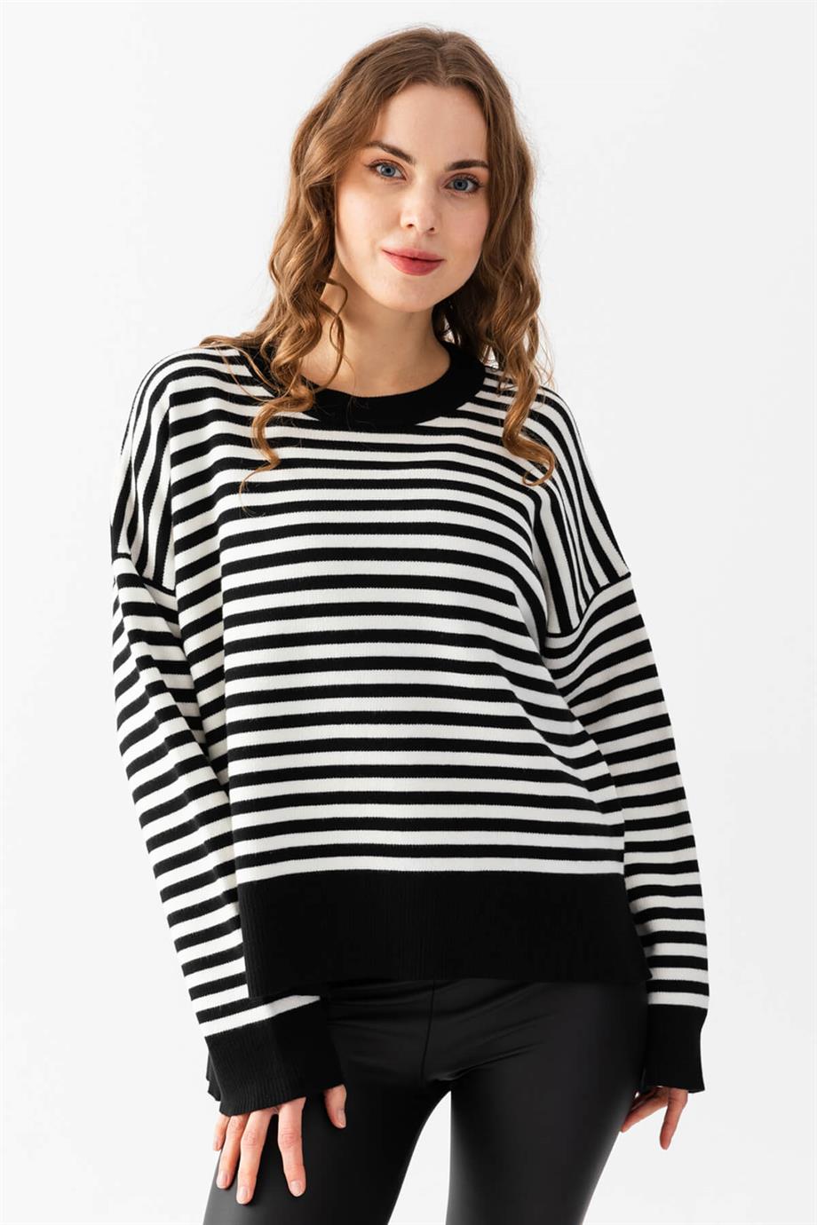 Çizgili Oversize Triko Kazak 6336