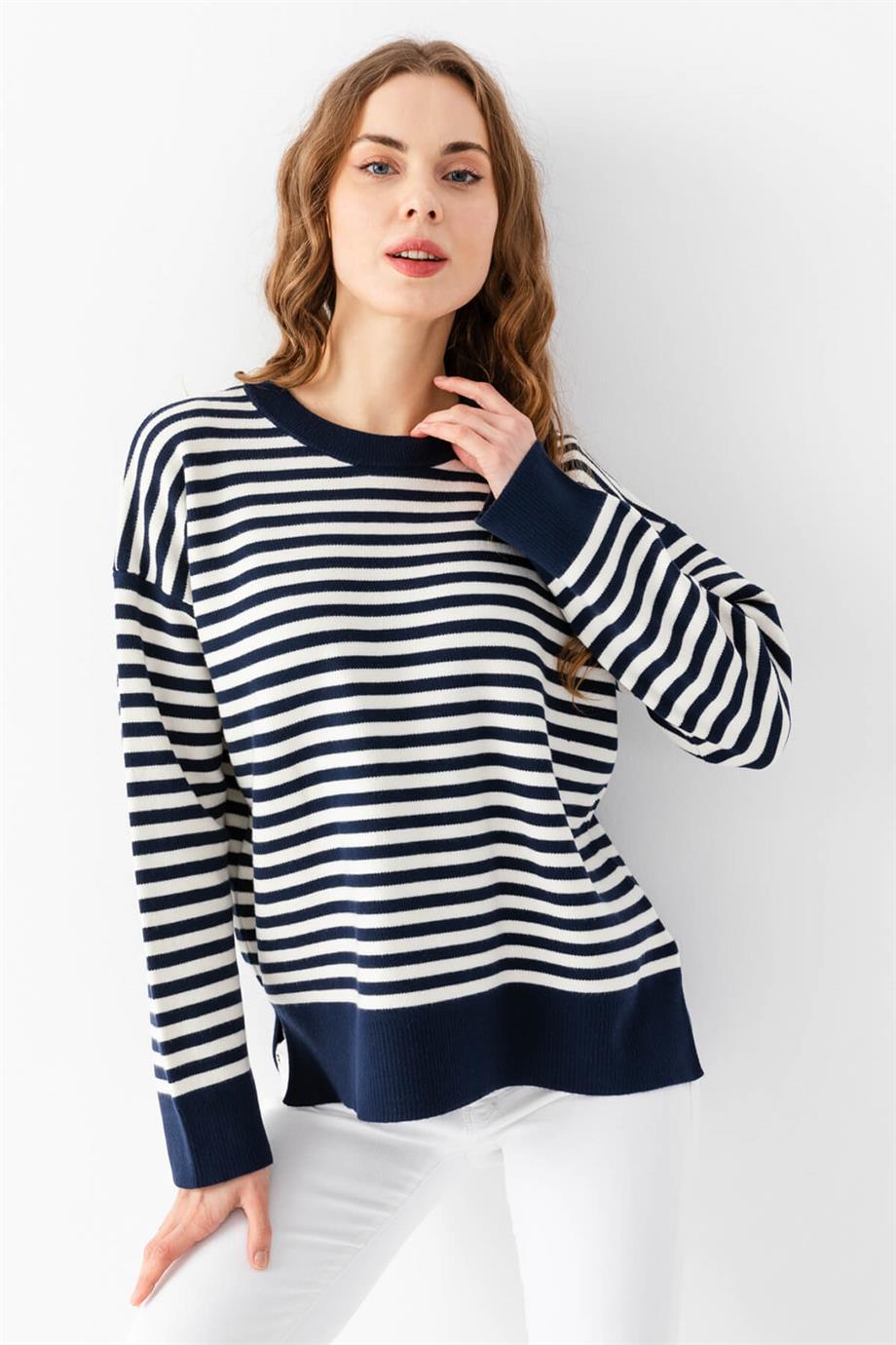 Çizgili Oversize Triko Kazak 6336