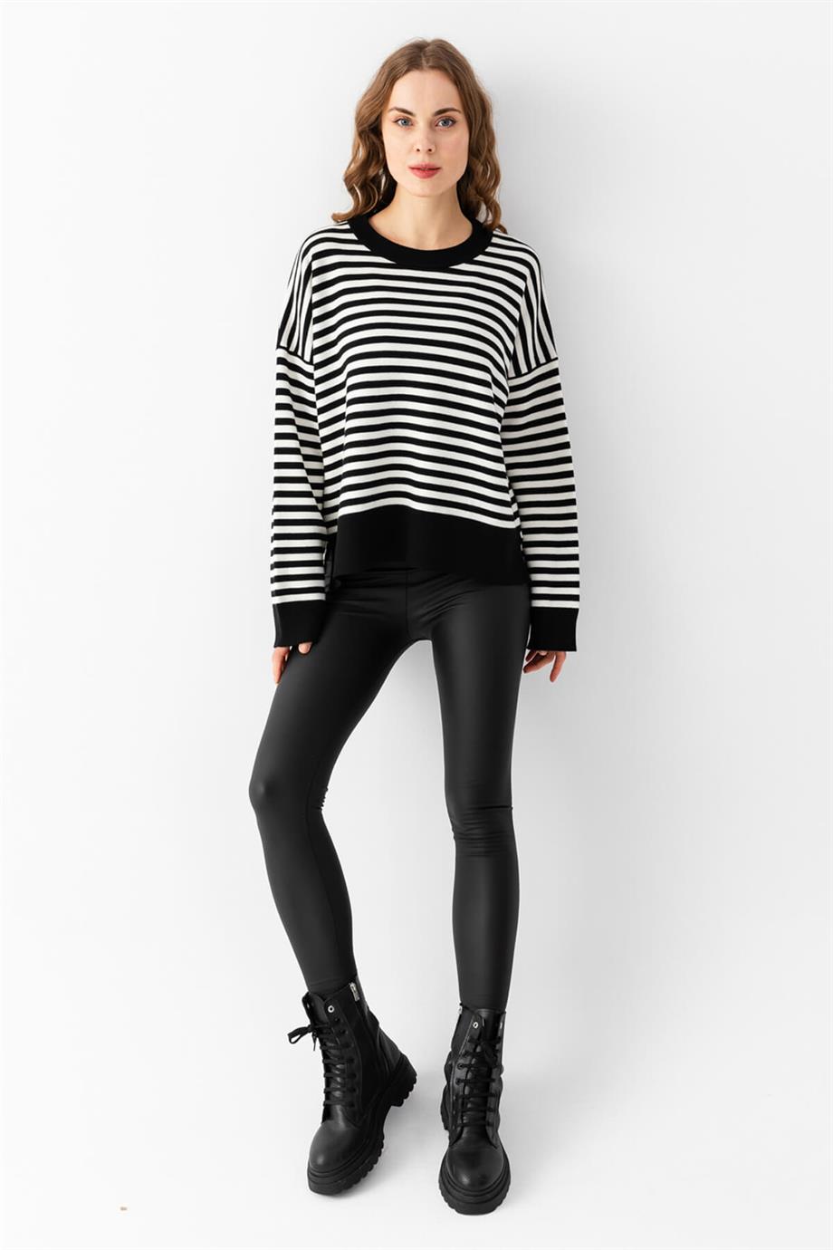 Çizgili Oversize Triko Kazak 6336