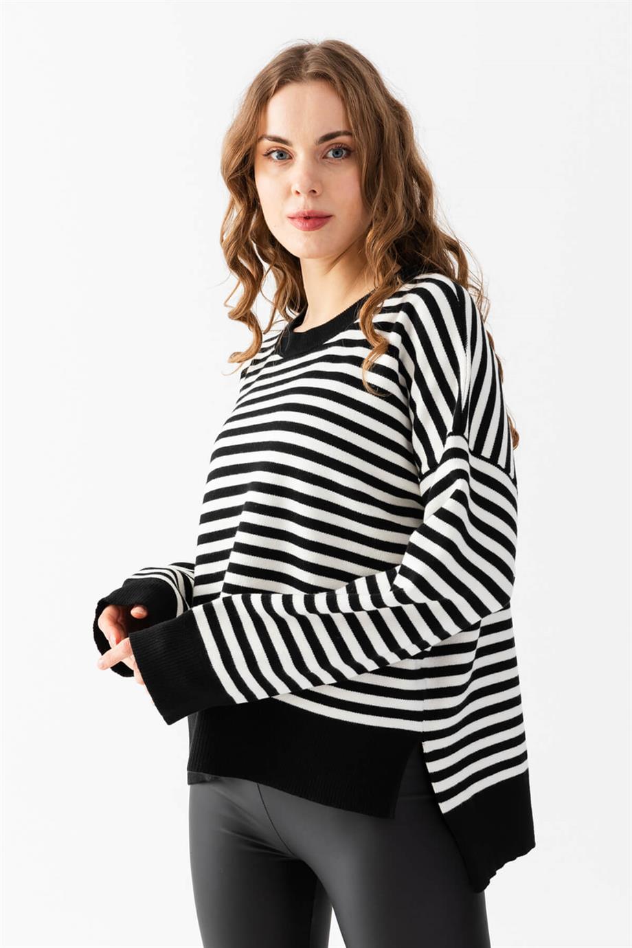 Çizgili Oversize Triko Kazak 6336