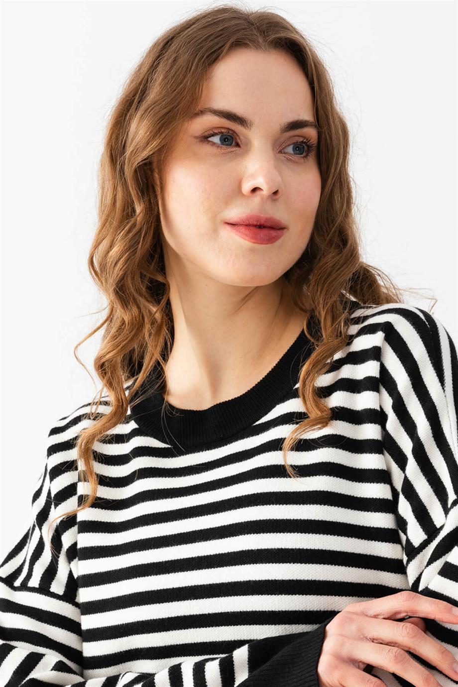 Çizgili Oversize Triko Kazak 6336