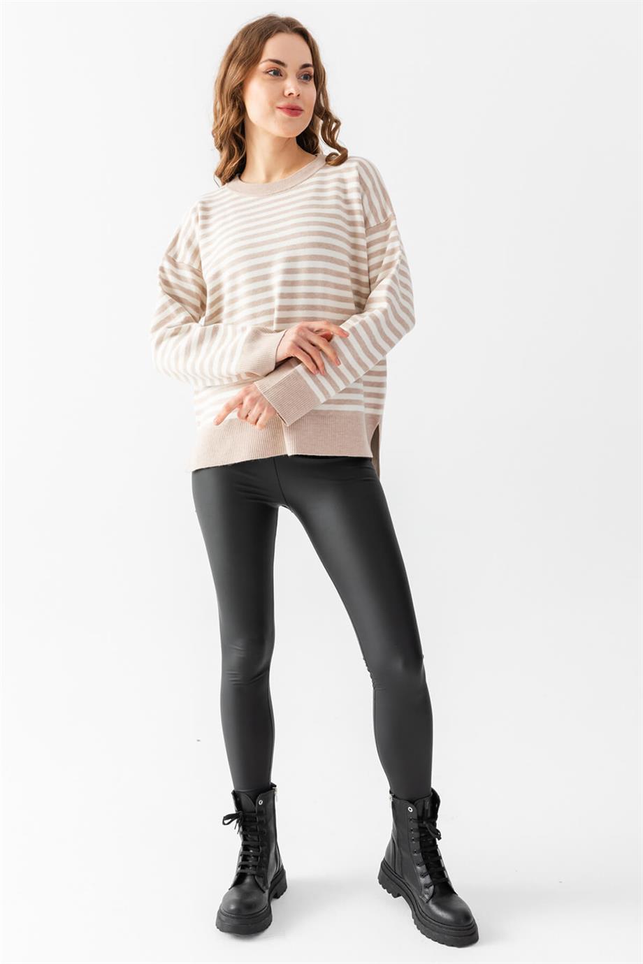 Çizgili Oversize Triko Kazak 6336