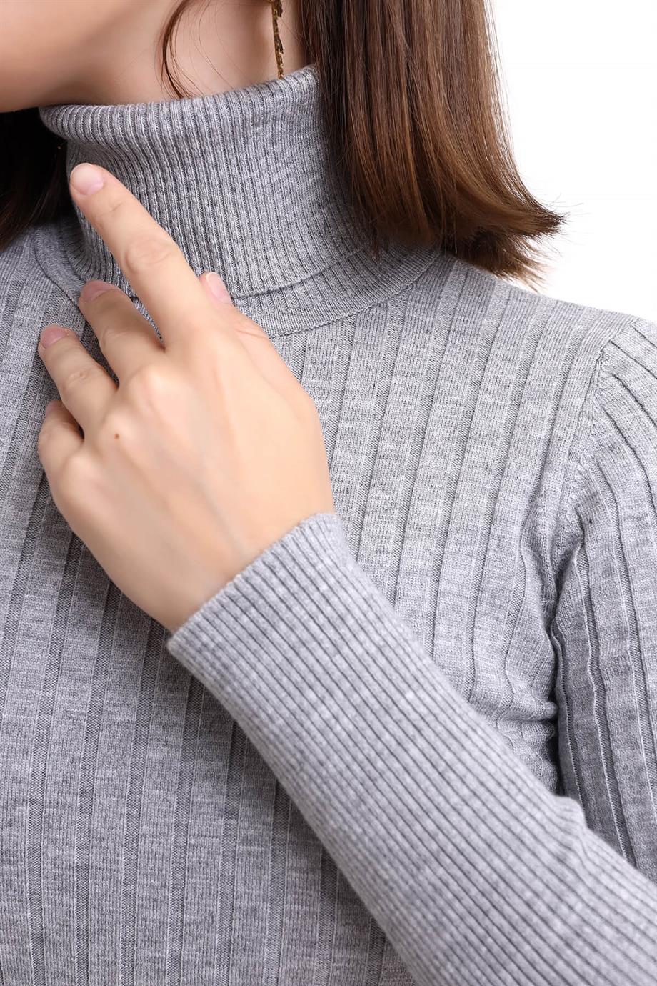 Balıkçı Yaka Fitilli Triko Kazak Triko Bluz 2017