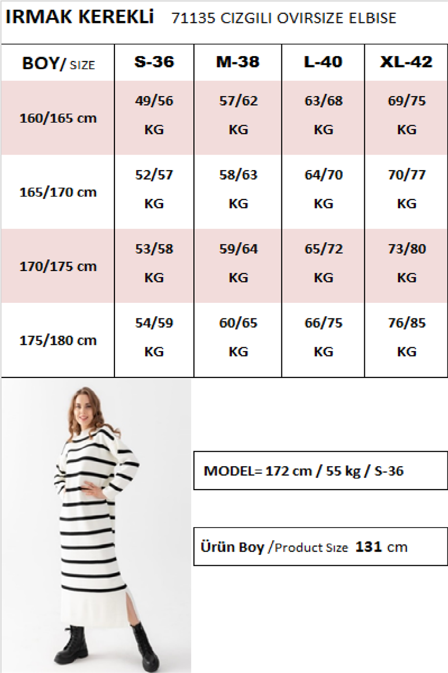 Çizgili Oversize Triko Elbise 71135
