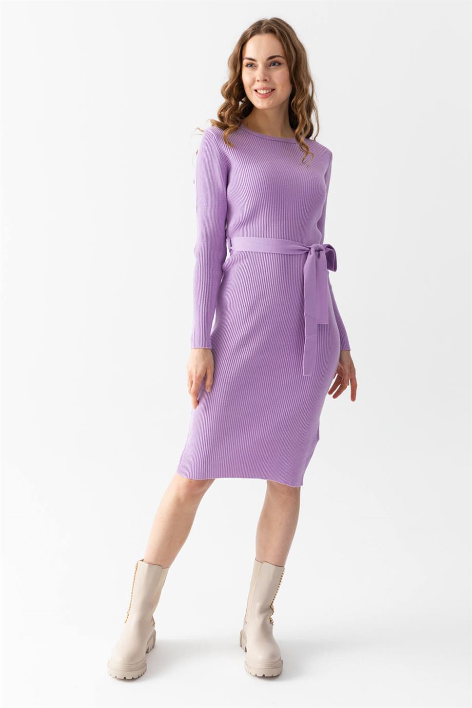 Bisiklet Yaka Fitilli Triko Elbise 4080