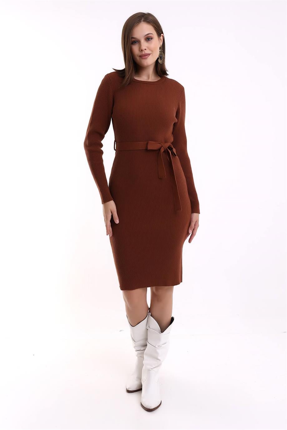 Bisiklet Yaka Fitilli Triko Elbise 4080