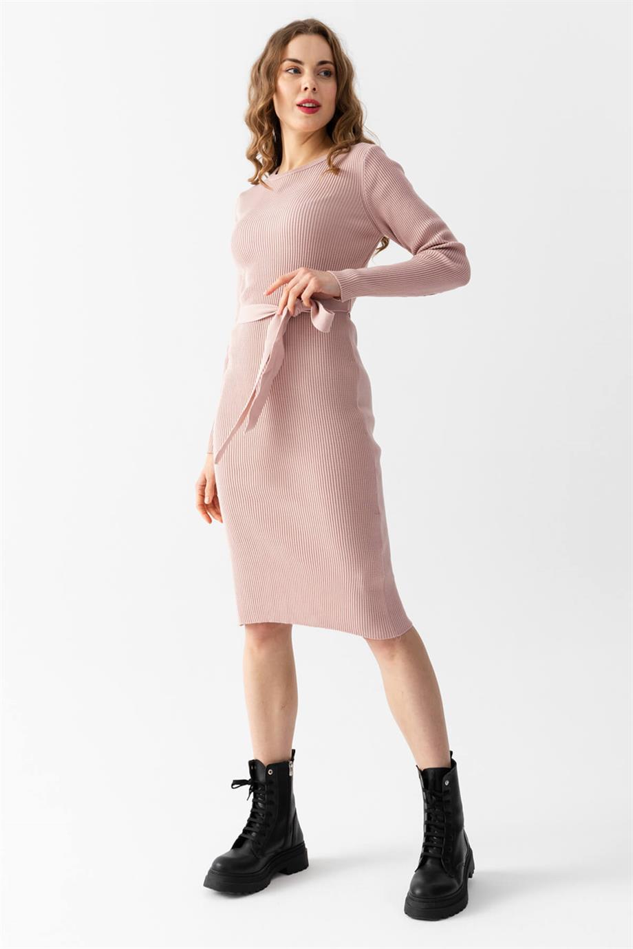 Bisiklet Yaka Fitilli Triko Elbise 4080