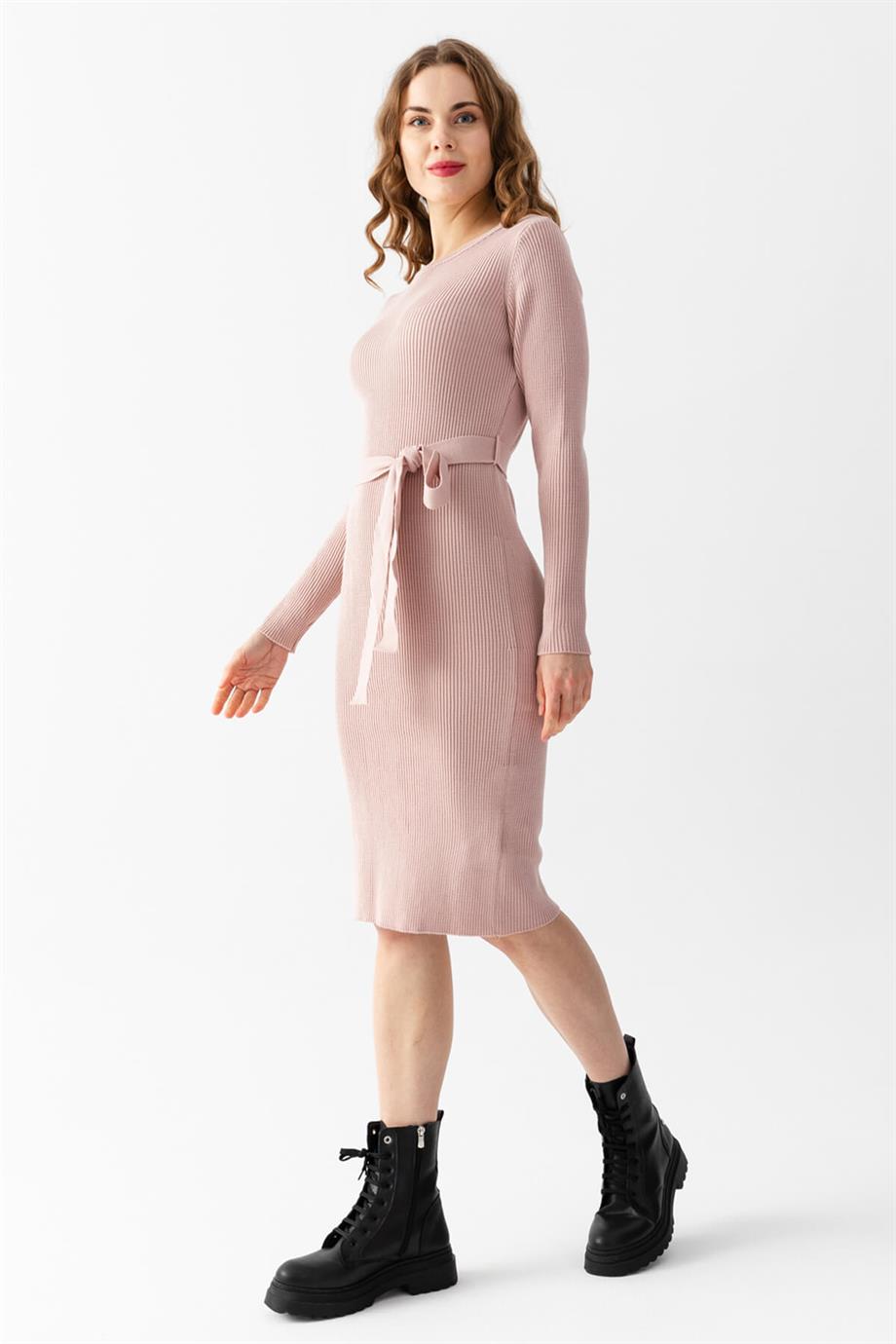 Bisiklet Yaka Fitilli Triko Elbise 4080