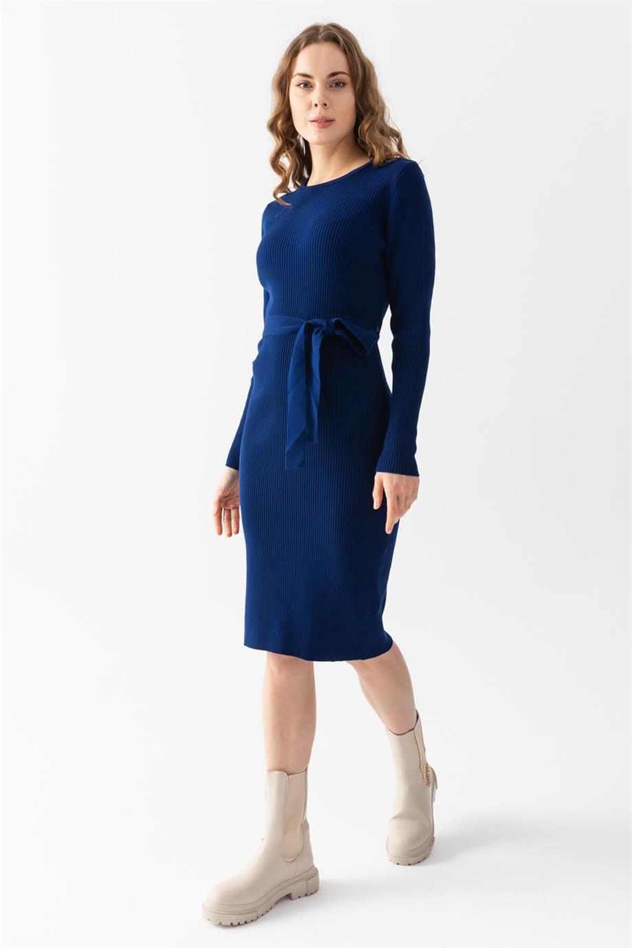 Bisiklet Yaka Fitilli Triko Elbise 4080