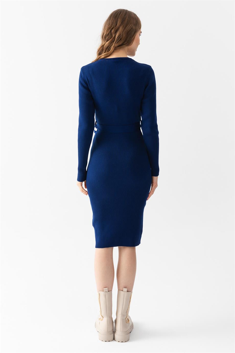 Bisiklet Yaka Fitilli Triko Elbise 4080