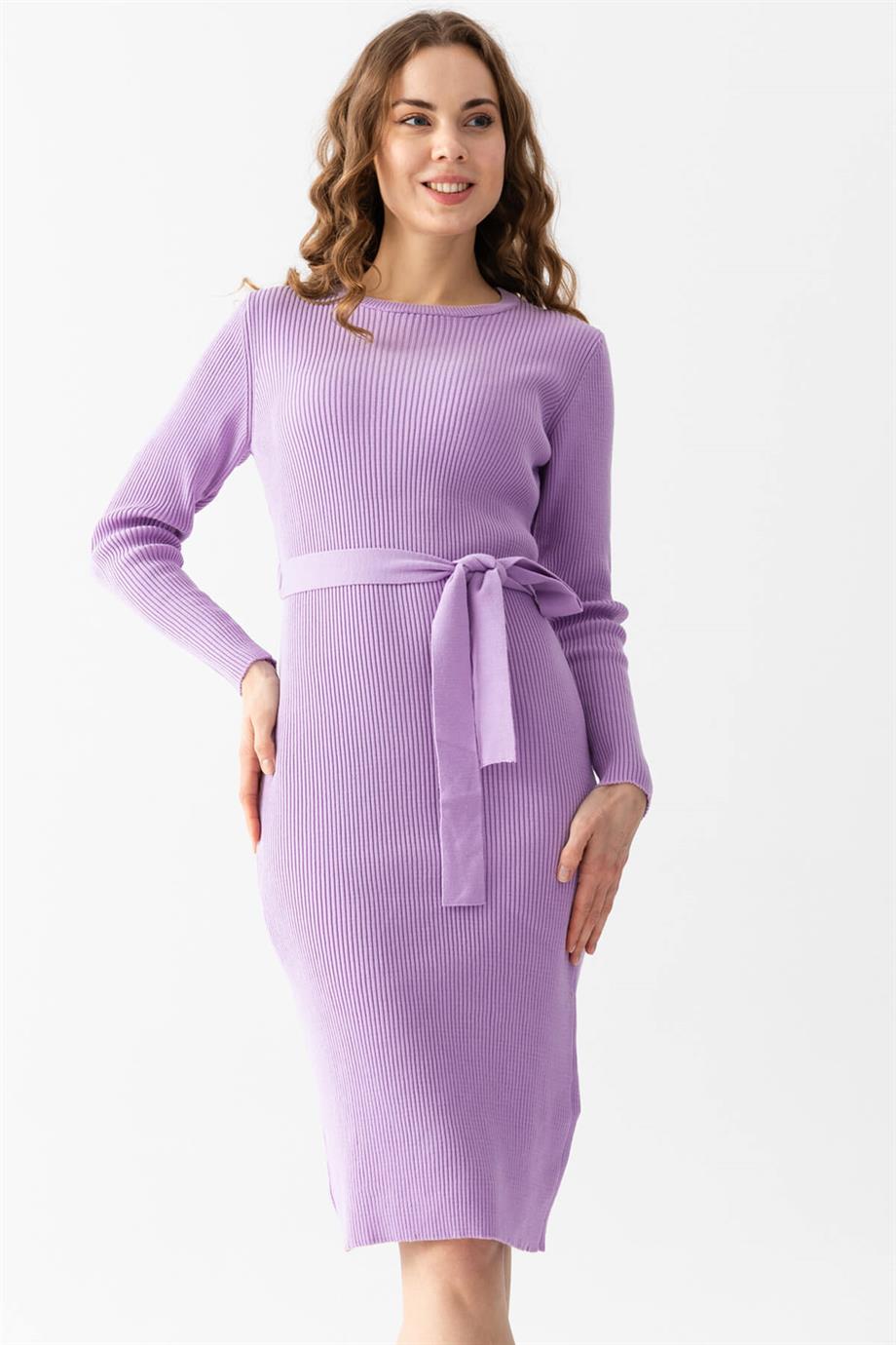 Bisiklet Yaka Fitilli Triko Elbise 4080