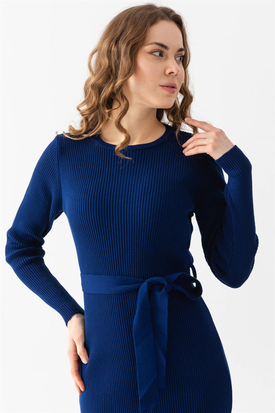 Bisiklet Yaka Fitilli Triko Elbise 4080