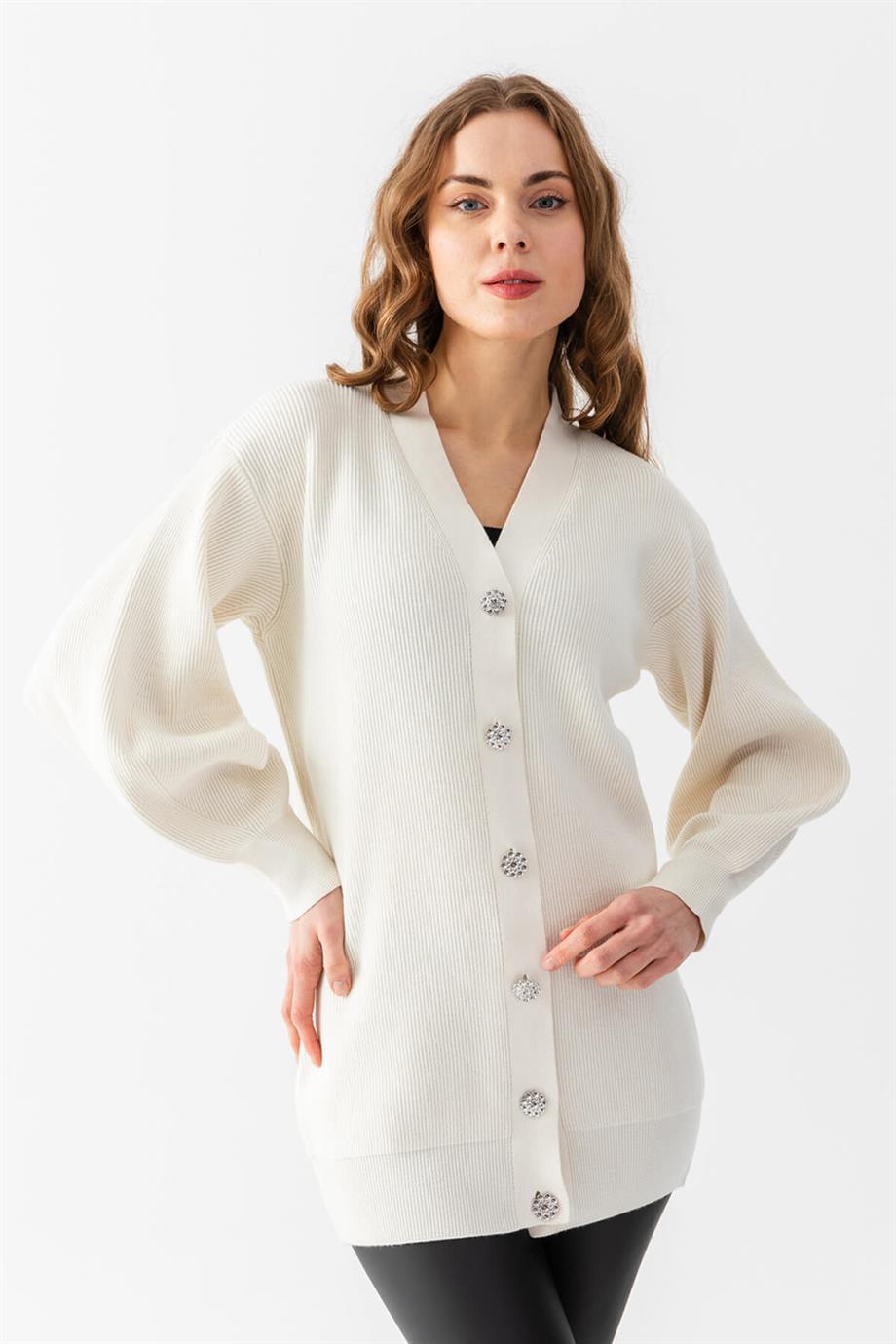 Mücevher Düğmeli Selanik Triko Hırka 171013