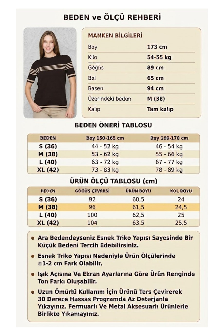 Kadın Bisiklet Yaka Kısa Kol Çizgili Triko Bluz 25111 Kahve-Bej