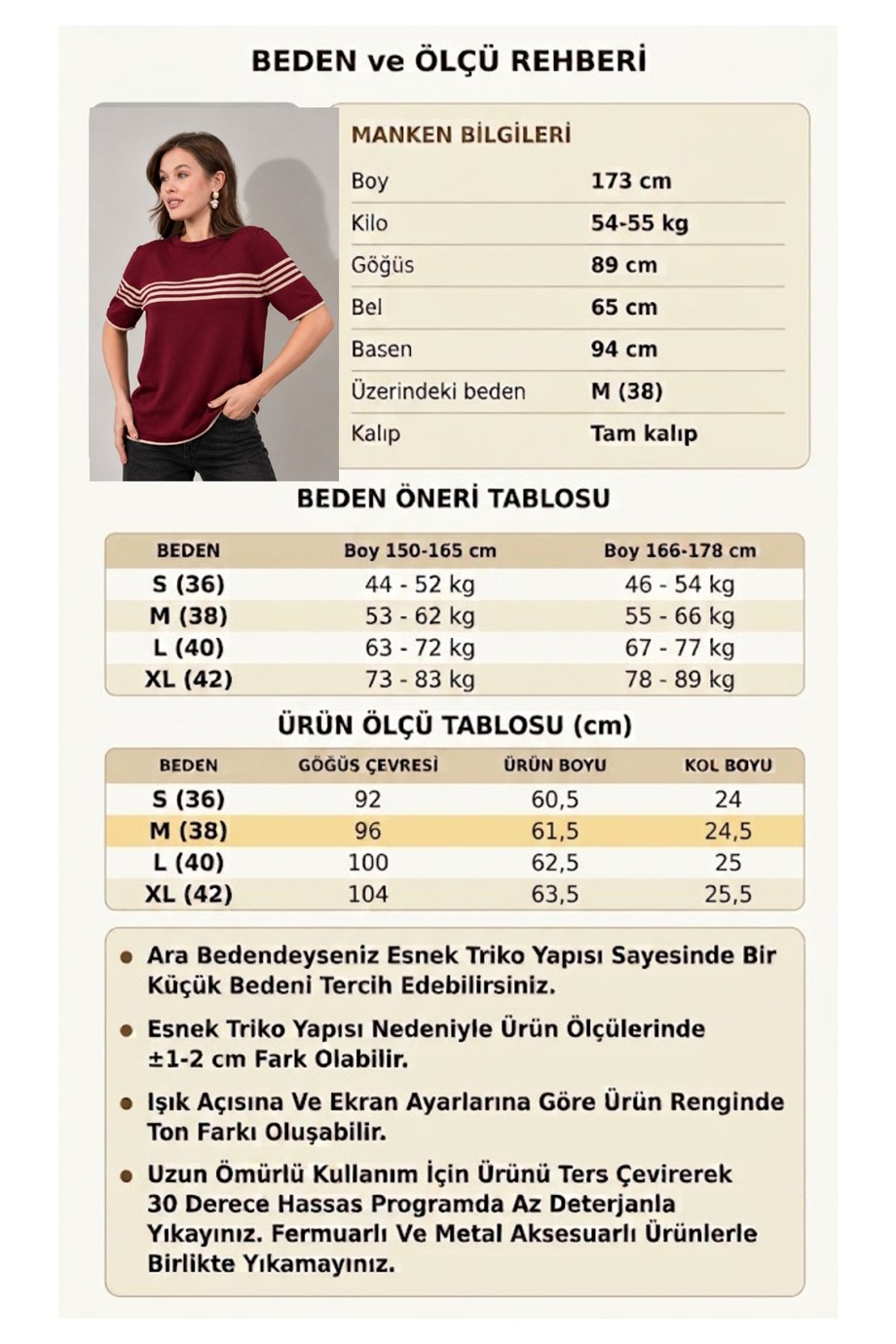Kadın Bisiklet Yaka Kısa Kol Çizgili Triko Bluz 25111 Bordo-Bej