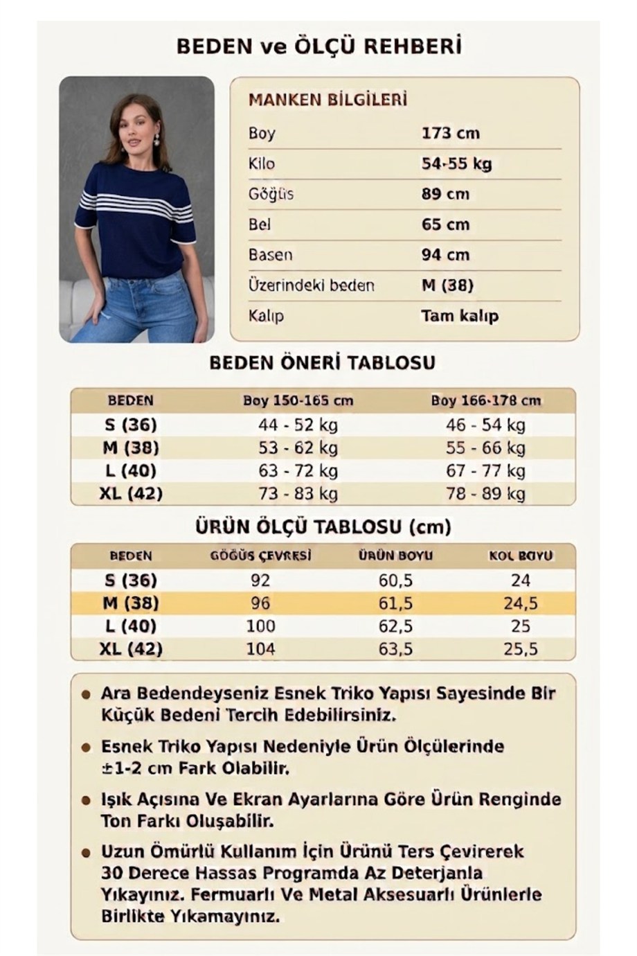 Kadın Bisiklet Yaka Kısa Kol Çizgili Triko Bluz 25111 Laci-Ekru