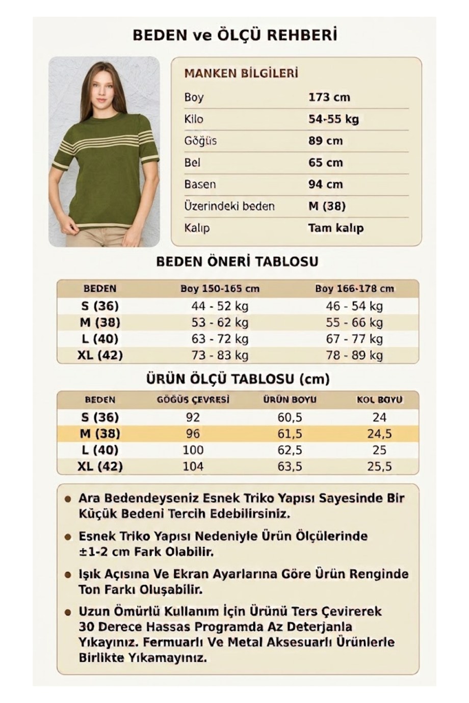 Kadın Bisiklet Yaka Kısa Kol Çizgili Triko Bluz 25111 Haki-Bej