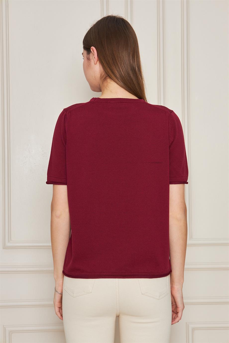 Kadın Bisiklet Yaka Kısa Kollu Triko Bluz Basic Bluz 25222