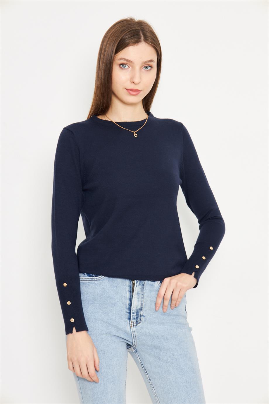 Kadın Bisiklet Yaka Kolu Çıtçıtlı Triko Kazak 1060