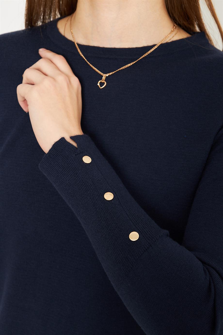 Kadın Bisiklet Yaka Kolu Çıtçıtlı Triko Kazak 1060