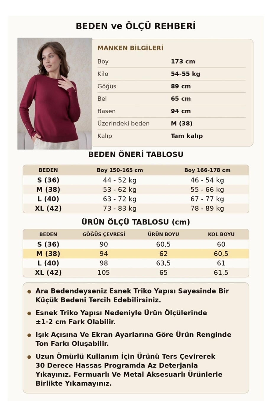 Kadın Bisiklet Yaka Kolu Çıtçıtlı Triko Kazak 1060 Bordo