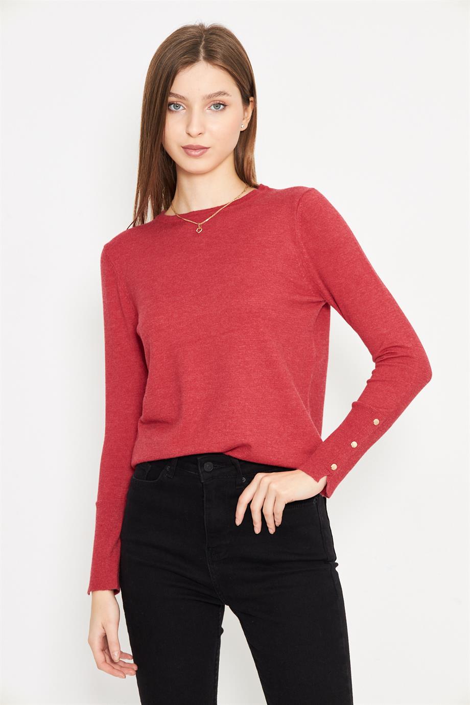 Kadın Bisiklet Yaka Kolu Çıtçıtlı Triko Kazak 1060