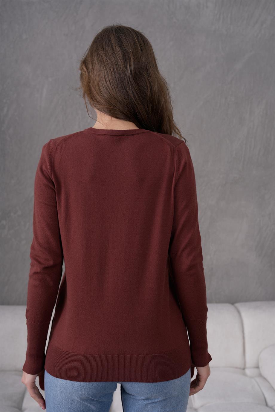 Kadın Bisiklet Yaka Kolu Çıtçıtlı Triko Kazak 1060