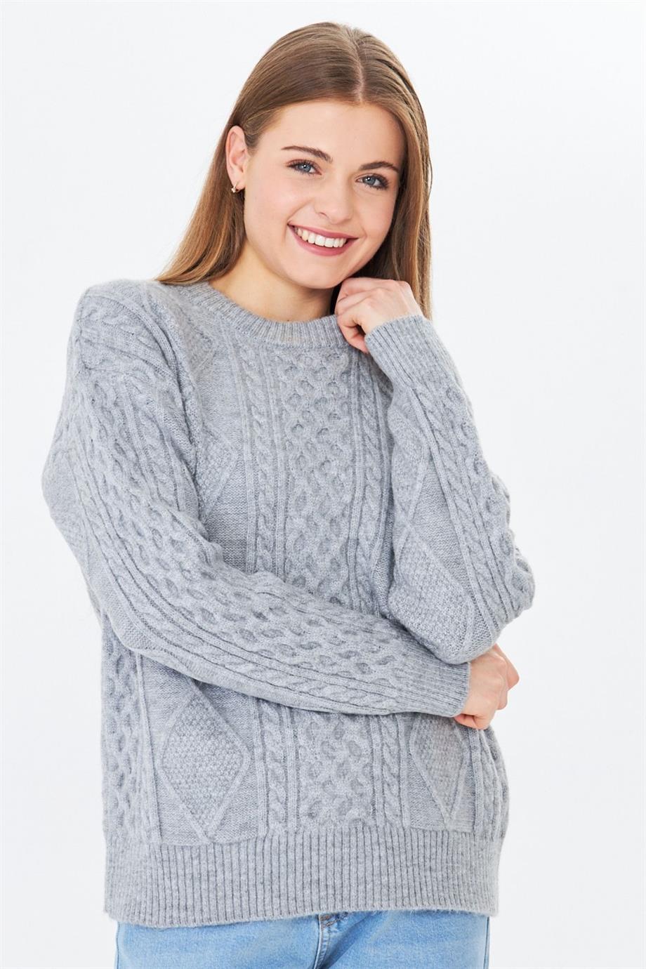 Kadın Bisiklet Yaka Saç Örgü Kazak 70105