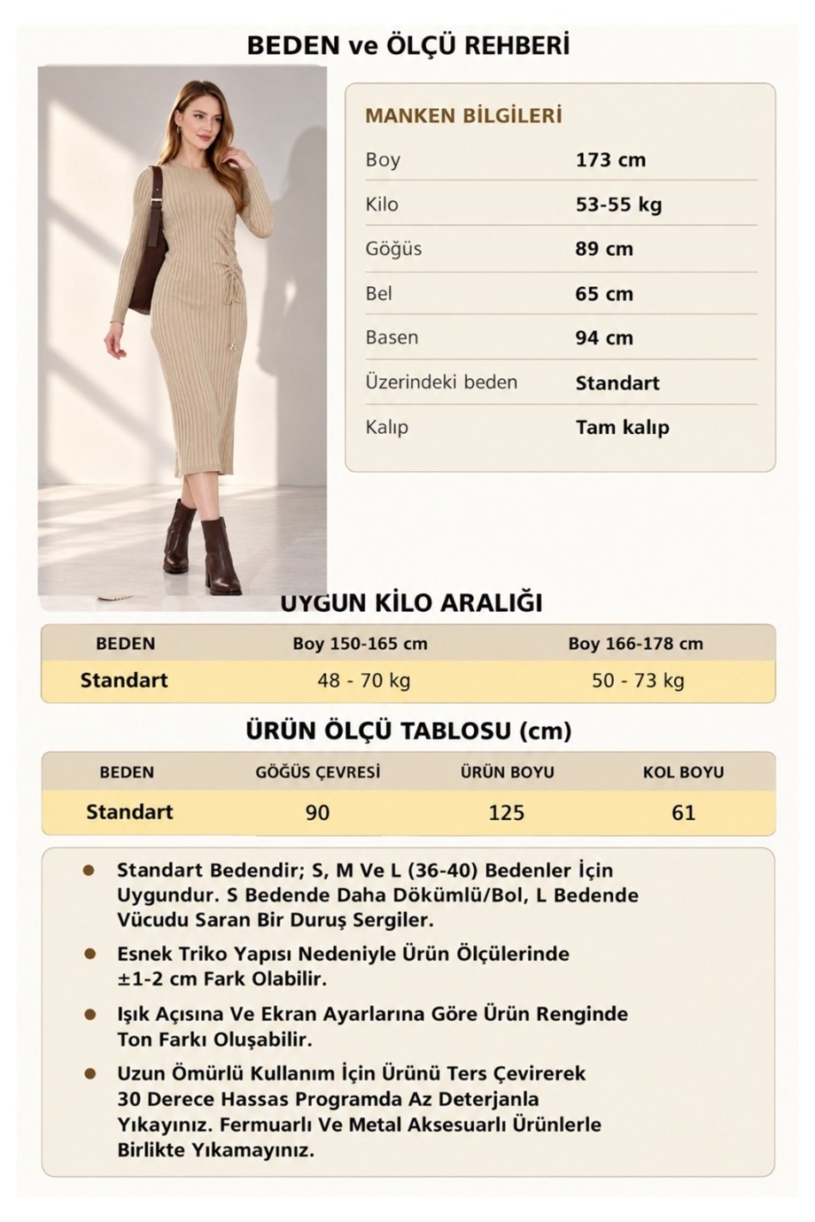 Kadın Büzgülü Fitilli Triko Elbise 29104 Camel