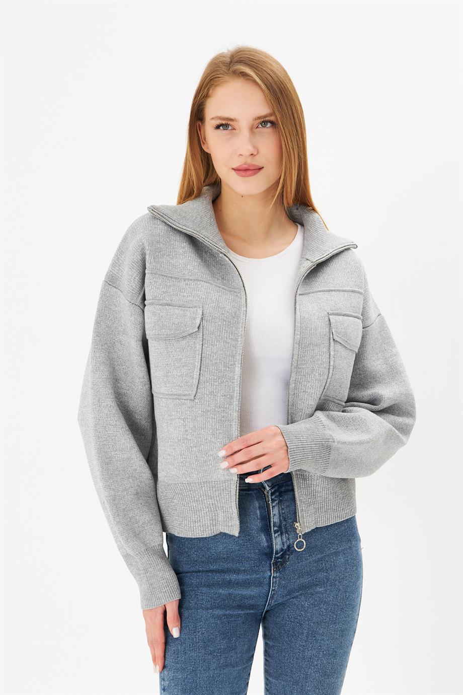 Kadın Çelik Örgü Fermuarlı Triko Mont Kadın Mont 4309