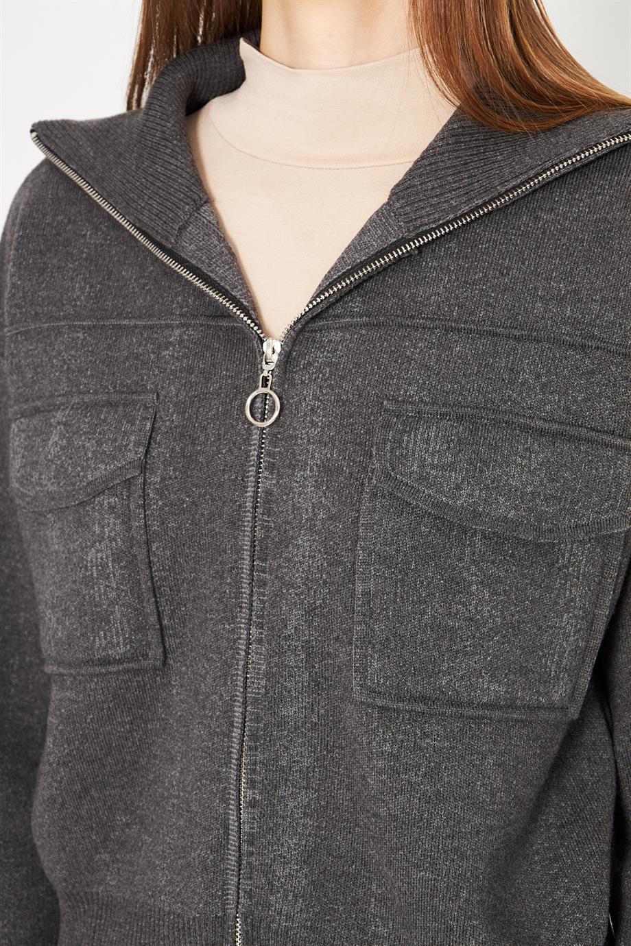 Kadın Çelik Örgü Fermuarlı Triko Mont Kadın Mont 4309