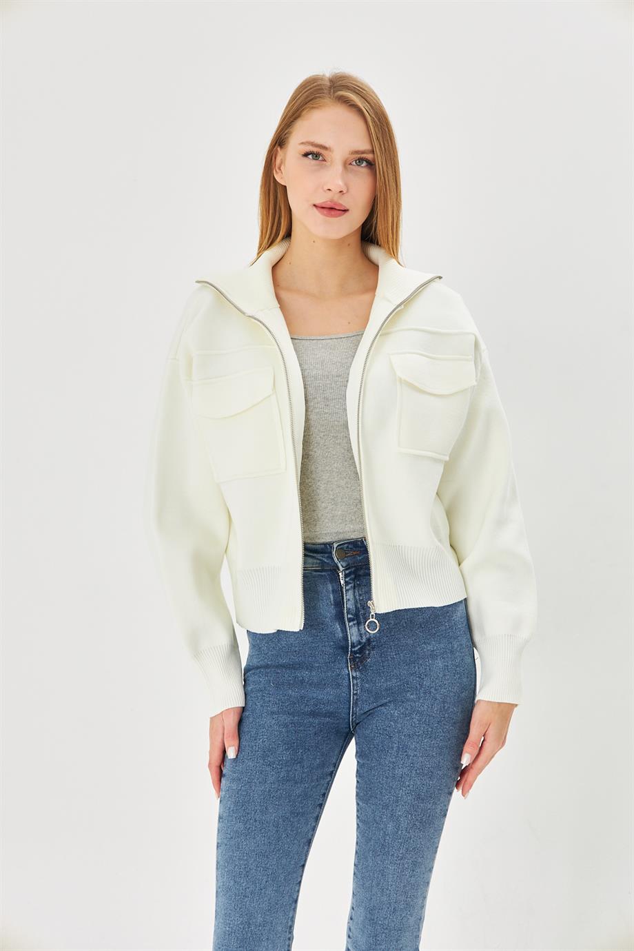 Kadın Çelik Örgü Fermuarlı Triko Mont Kadın Mont 4309