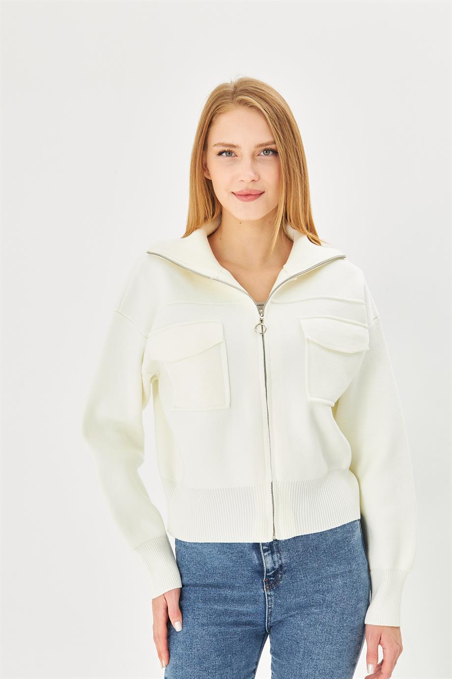 Kadın Çelik Örgü Fermuarlı Triko Mont Kadın Mont 4309