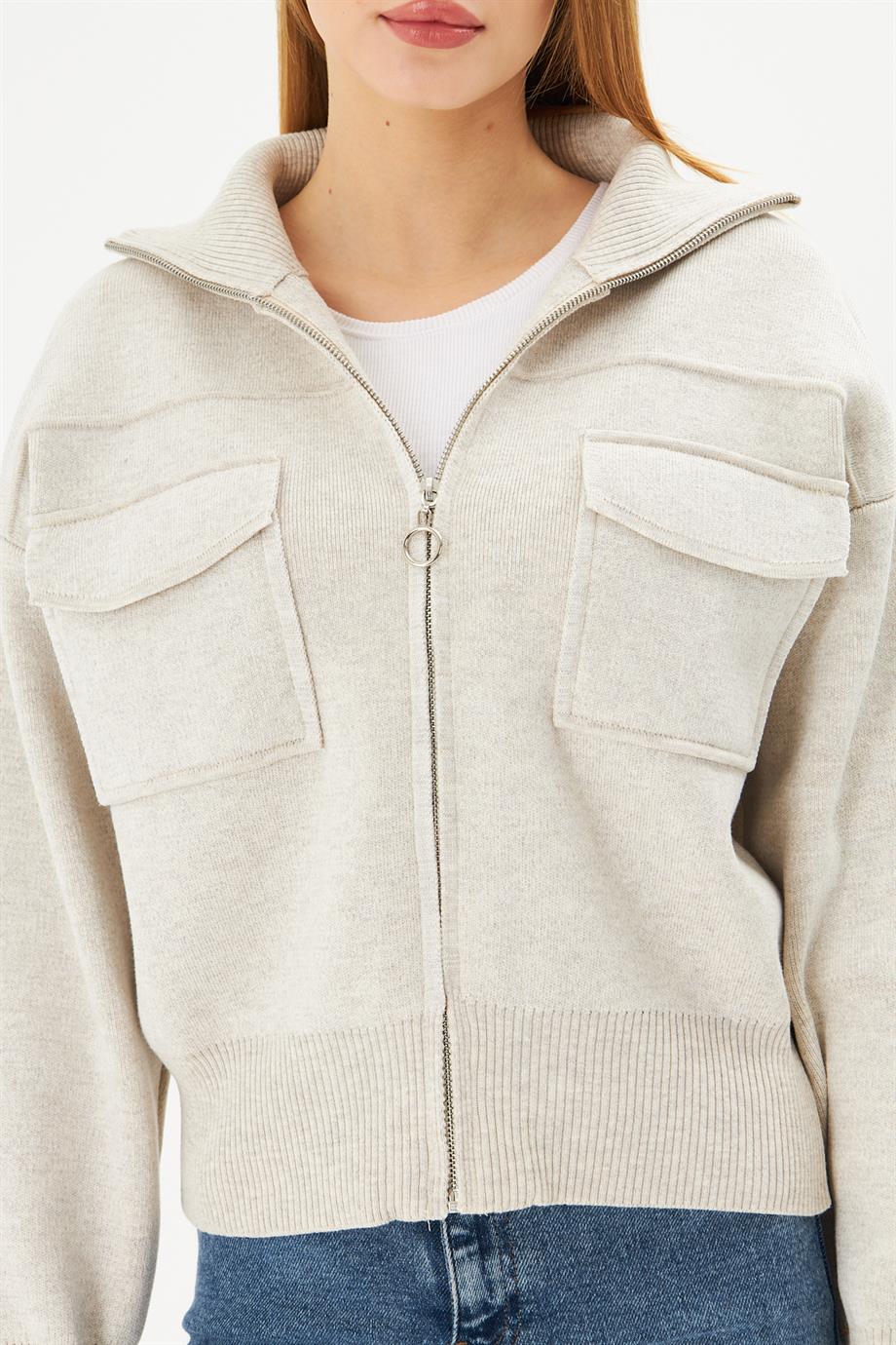 Kadın Çelik Örgü Fermuarlı Triko Mont Kadın Mont 4309