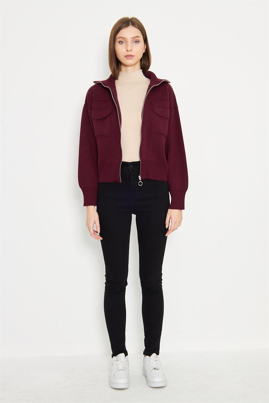Kadın Çelik Örgü Fermuarlı Triko Mont Kadın Mont 4309