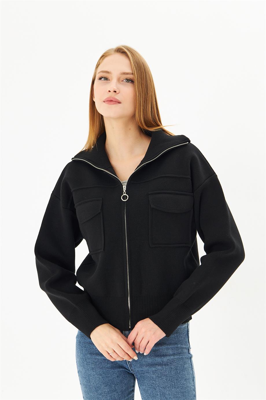 Kadın Çelik Örgü Fermuarlı Triko Mont Kadın Mont 4309