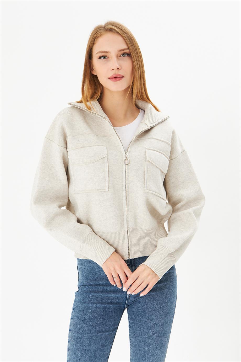 Kadın Çelik Örgü Fermuarlı Triko Mont Kadın Mont 4309