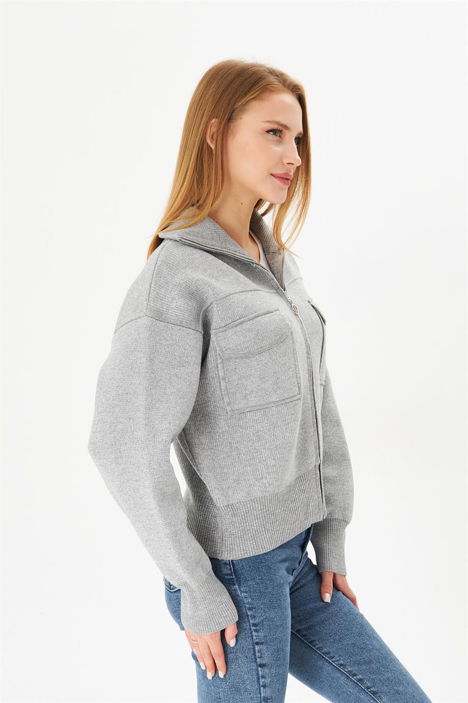 Kadın Çelik Örgü Fermuarlı Triko Mont Kadın Mont 4309