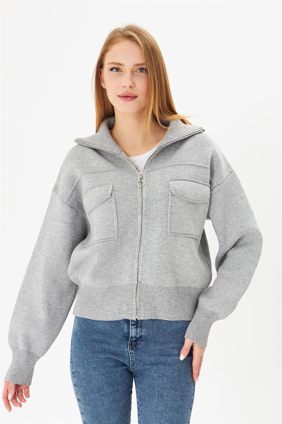 Kadın Çelik Örgü Fermuarlı Triko Mont Kadın Mont 4309