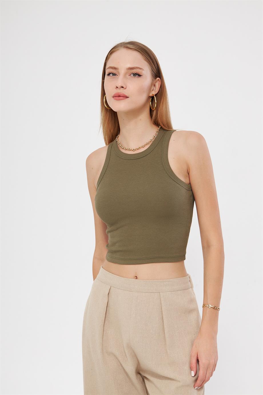 Kadın Fitilli Basic Crop Atlet 4003