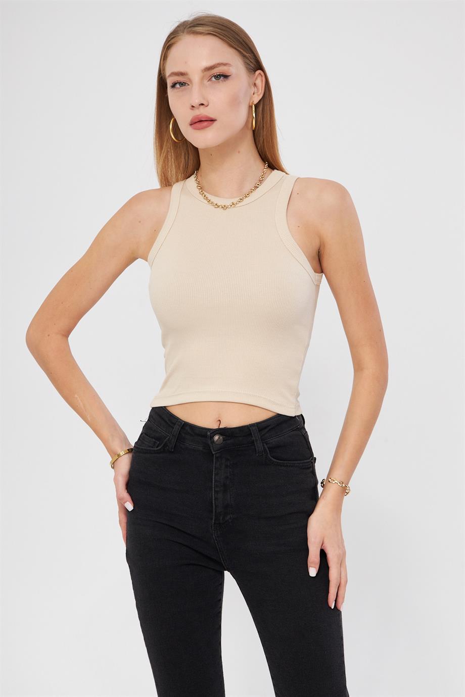 Kadın Fitilli Basic Crop Atlet 4003