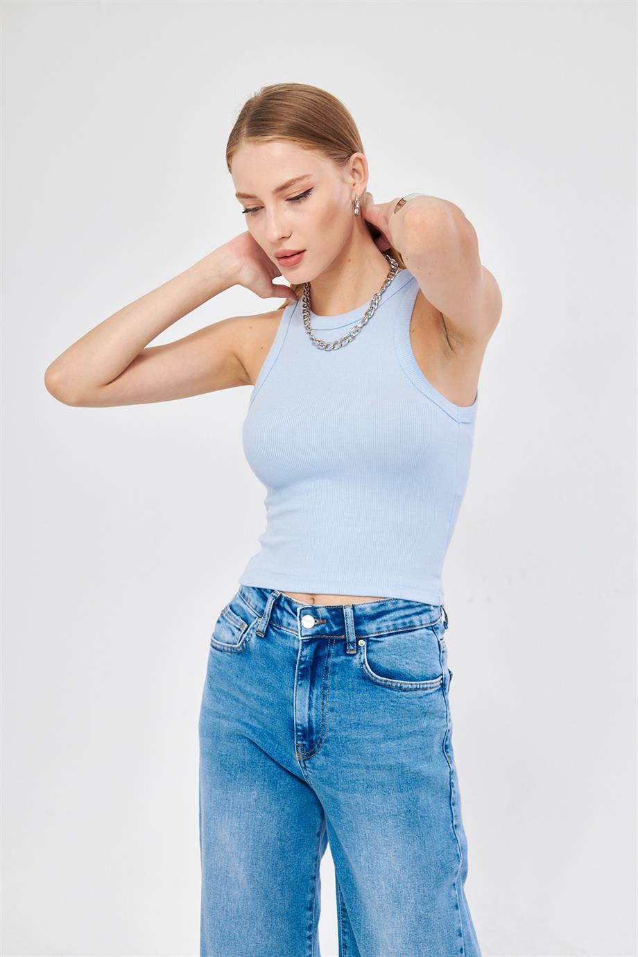 Kadın Fitilli Basic Crop Atlet 4003