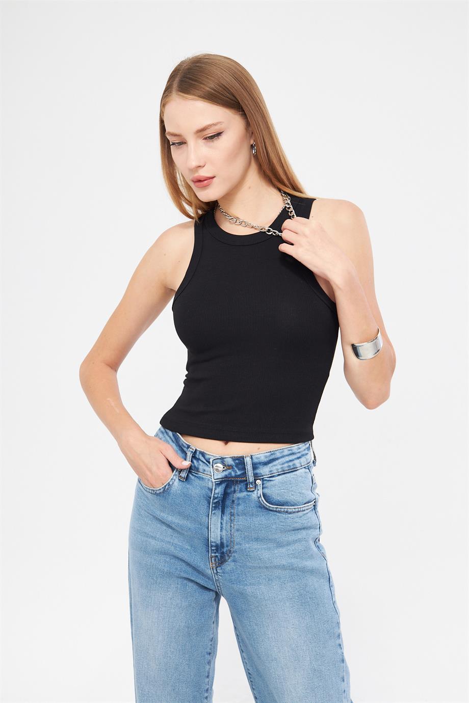 Kadın Fitilli Basic Crop Atlet 4003